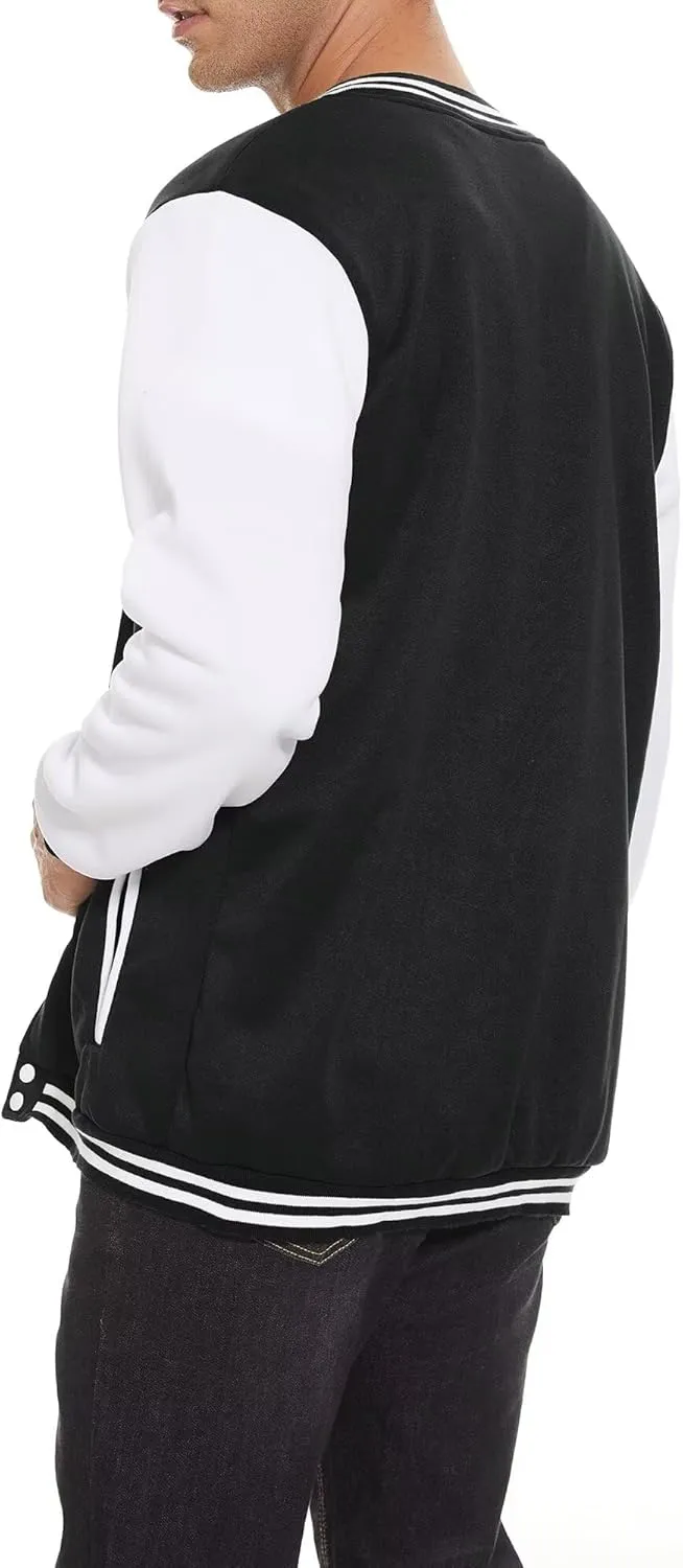 Men's Bomber Jacket Varsity Baseball Jackets Windbreaker Lightweight Slim Fit Button Down Letterman Jacket