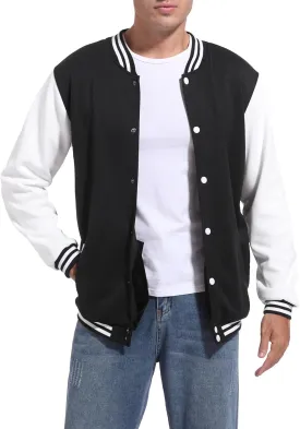 Men's Bomber Jacket Varsity Baseball Jackets Windbreaker Lightweight Slim Fit Button Down Letterman Jacket