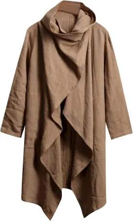 Mens Cotton Linen Poncho Cape Coats Casual Long Sleeve Cardigan Long Jacket Fall Winter Lightweight Baggy Outwear Top