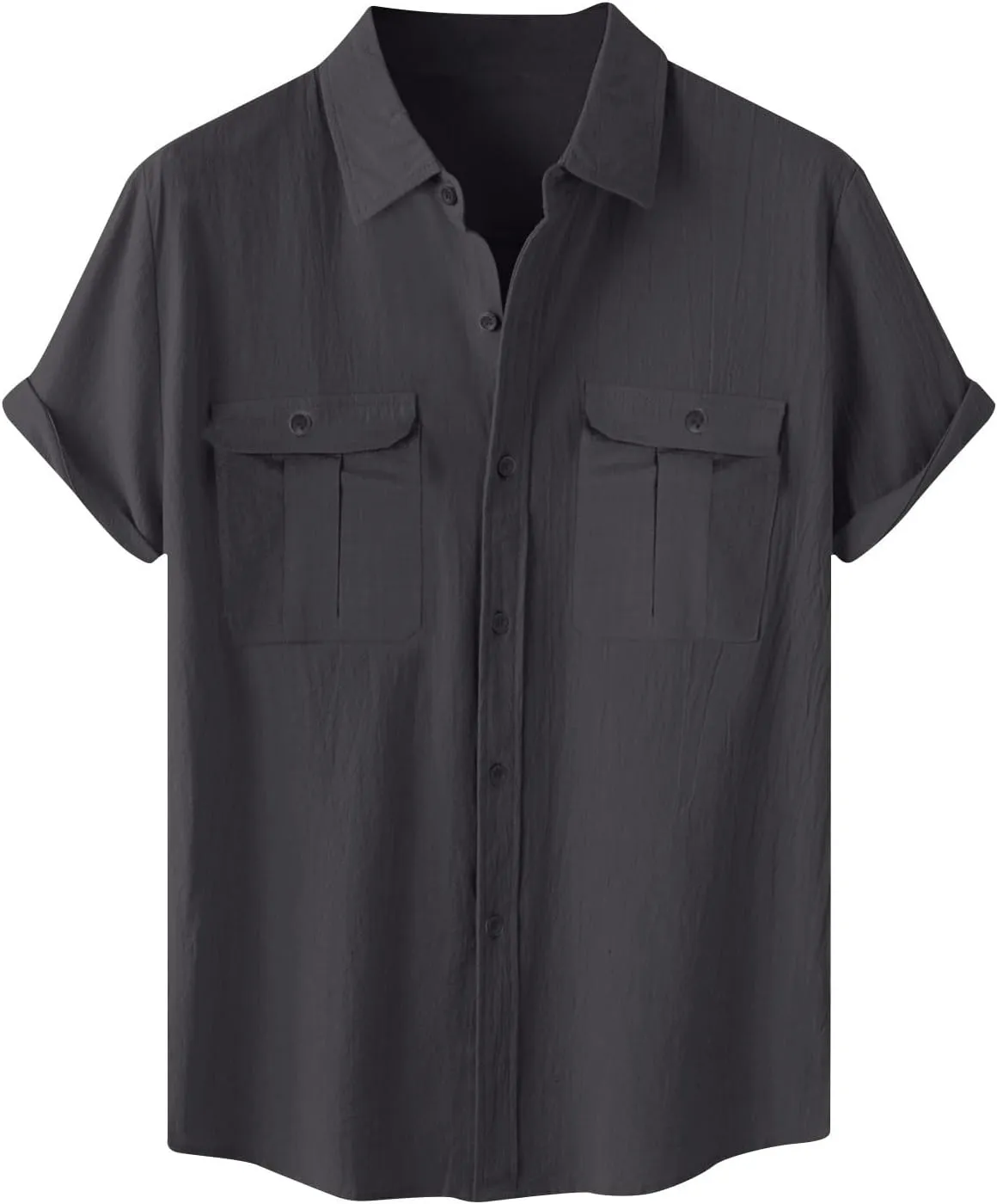 Men's Cotton Linen Shirts Short Sleeve Casual Button Down Blouses Beach Summer Vacation Tops with 2 Pockets Plus Size