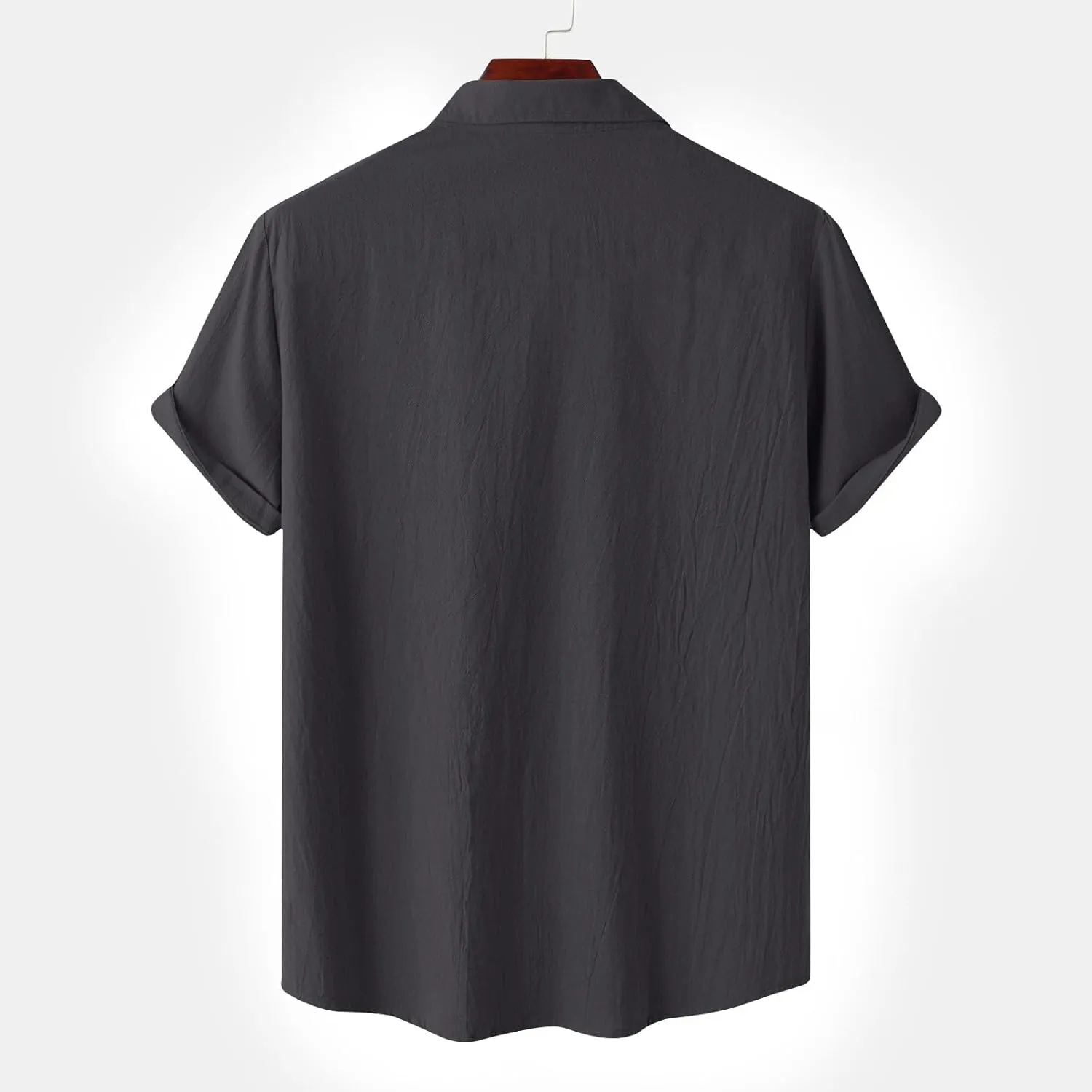 Men's Cotton Linen Shirts Short Sleeve Casual Button Down Blouses Beach Summer Vacation Tops with 2 Pockets Plus Size