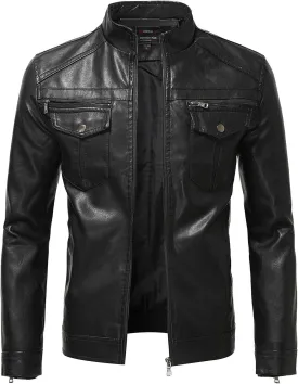 Mens Faux Leather Jacket, Men's Stand Collar Leather Jacket Waterproof Motorcycle Lightweight Faux Leather Jackets