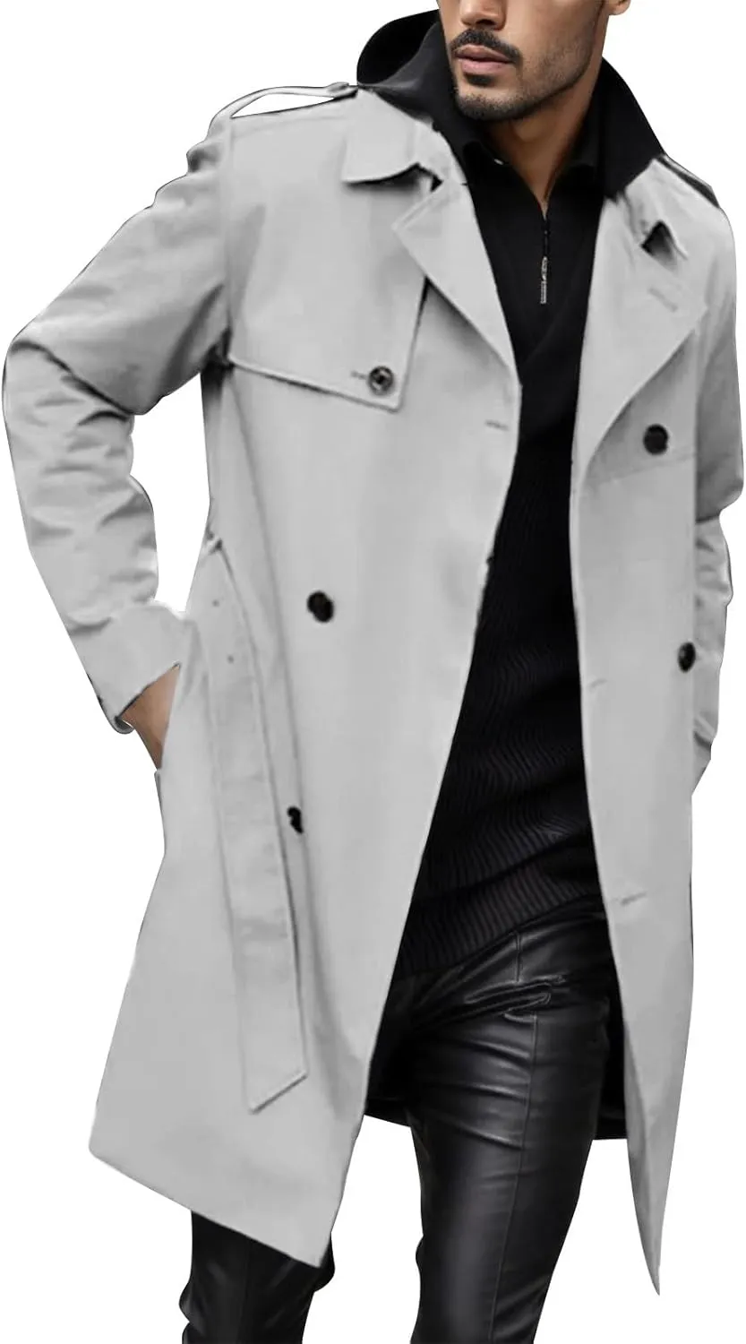 Mens Trench Coat Plus Size Winter Warm Notched Lapel Single Breasted Blazers Long Peacoat Overcoat Stylish Suit Jackets