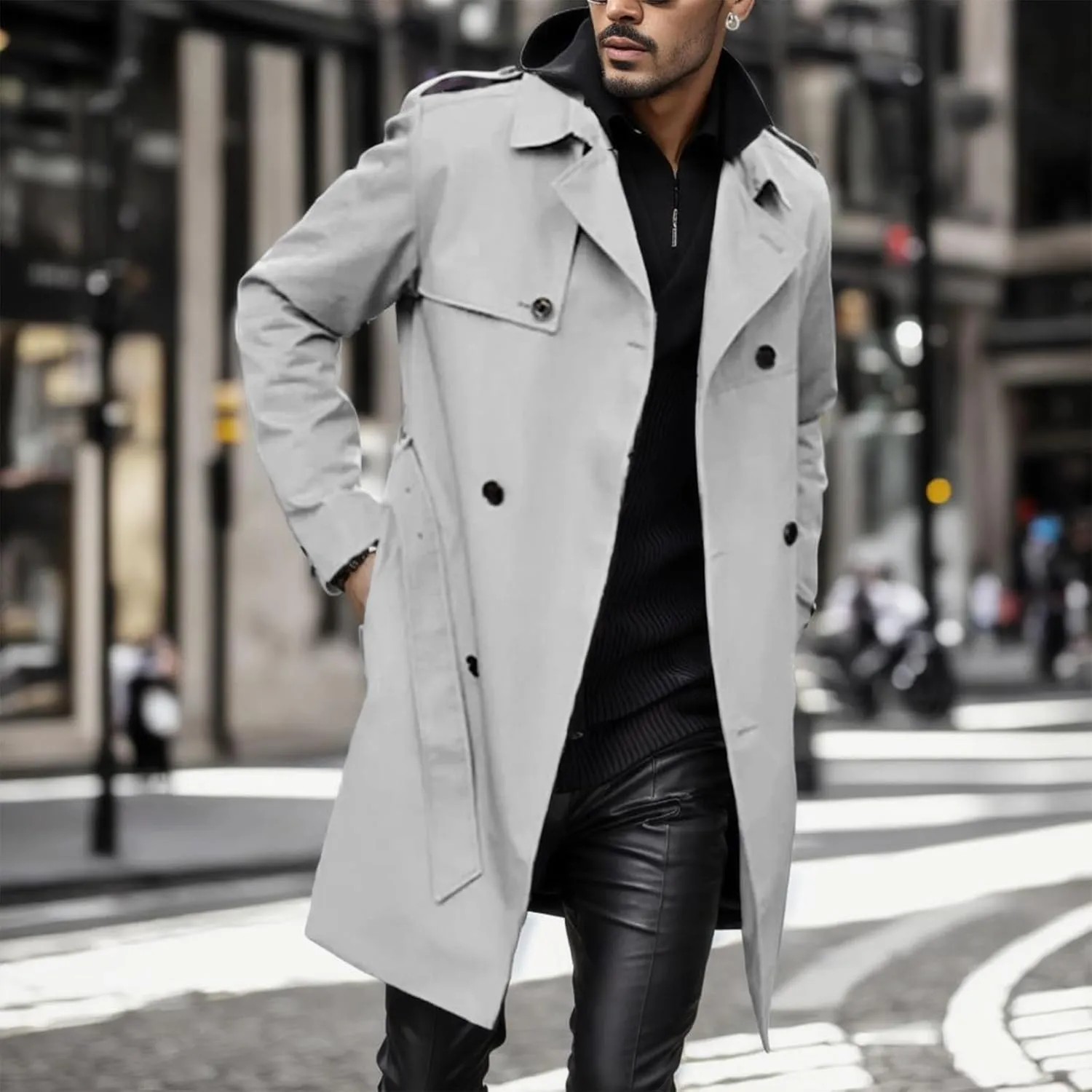 Mens Trench Coat Plus Size Winter Warm Notched Lapel Single Breasted Blazers Long Peacoat Overcoat Stylish Suit Jackets