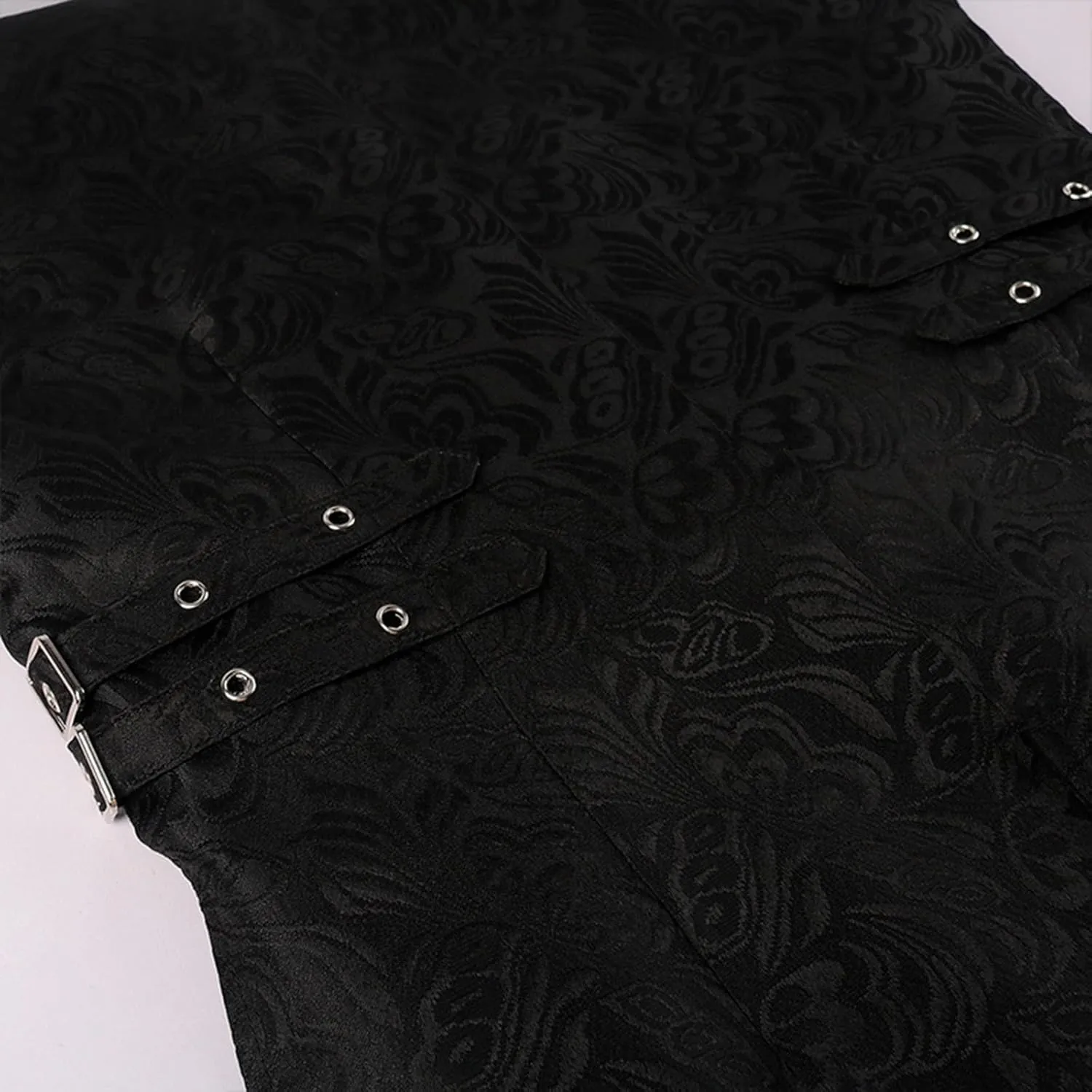 Mens Vintage Tailcoat Waistcoat Goth Long Steampunk Formal Double Breasted Jacquard Brocade Vest Sleeveless Tailcoat