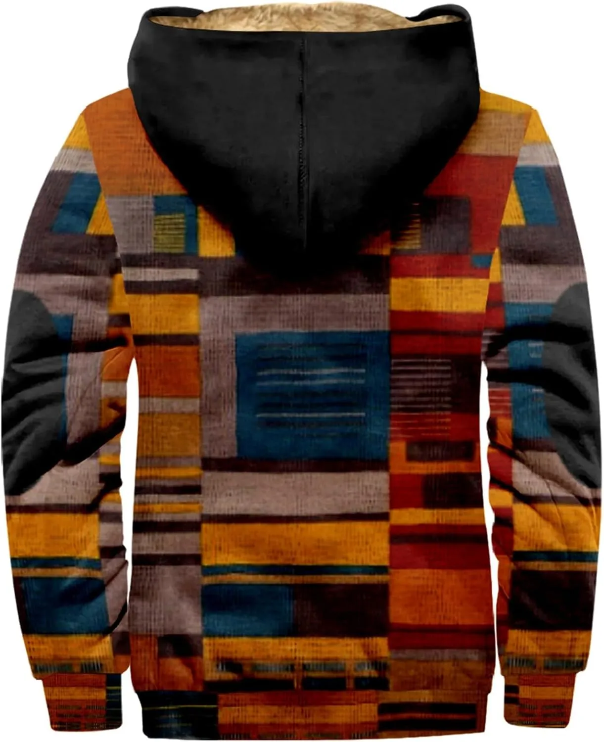 Mens Winter Coat With Hood Fleece Zip Up Coat Thermal Heavy Windbreaker Casual Vintage Oversized Jacket