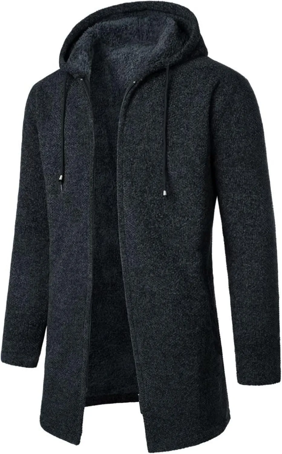 Men's Wool Blend Jacket Slim Mid Lenght Sherpa Lined Thicked Hooded Coats Casual Plush Fleece Winter Warm Overcoats
