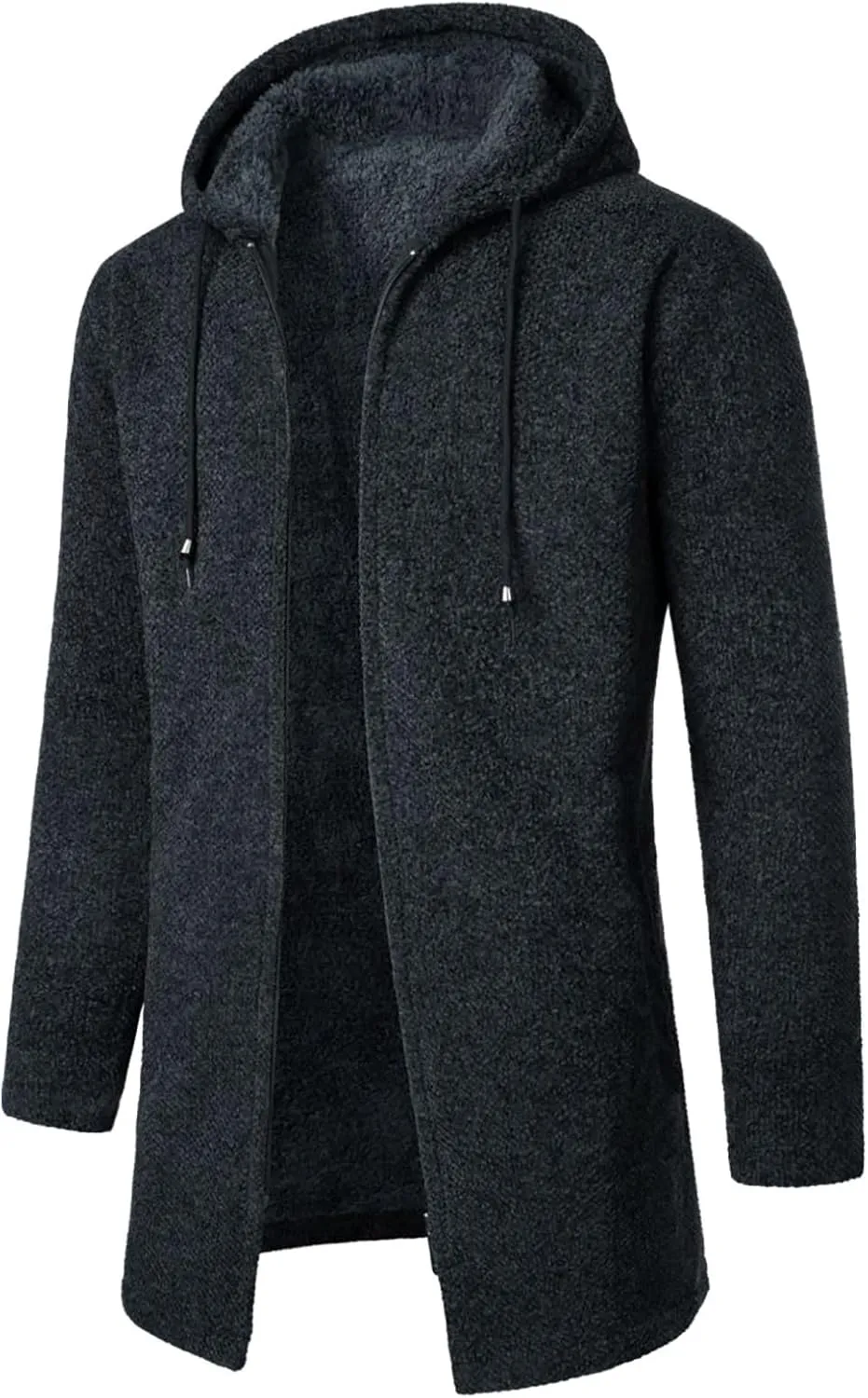 Men's Wool Blend Jacket Slim Mid Lenght Sherpa Lined Thicked Hooded Coats Casual Plush Fleece Winter Warm Overcoats
