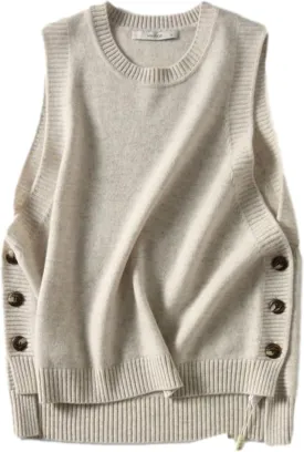 Mingzhu Women's Sleeveless Sweater Vest Round Neck Loose Ribbed Kint Pullover Tops