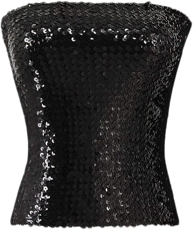 Naimo Women's Sparkly Bling Sequin Tube Top Sexy Stretchy Crop Top Party Costume Clubwear Camisoles