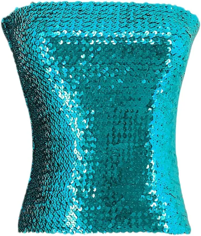 Naimo Women's Sparkly Bling Sequin Tube Top Sexy Stretchy Crop Top Party Costume Clubwear Camisoles