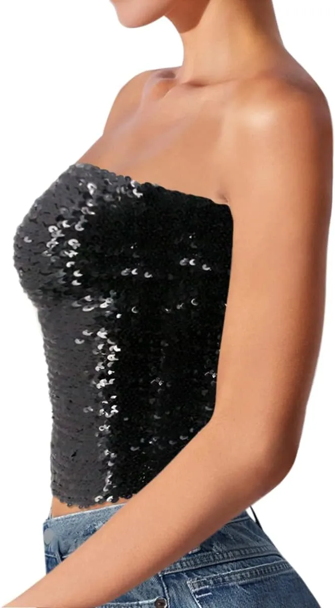 Naimo Women's Sparkly Bling Sequin Tube Top Sexy Stretchy Crop Top Party Costume Clubwear Camisoles