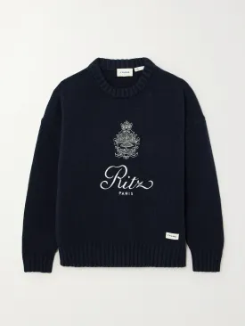 Navy embroidered cashmere sweater