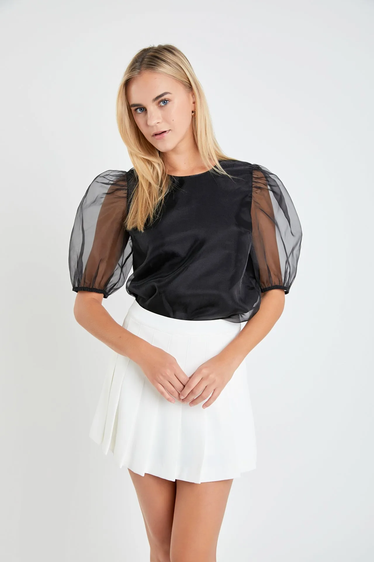 Organza Puff Sleeve Top