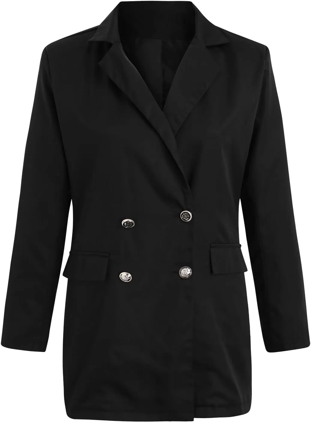 PeQAQ Womens Casual Blazer Jacket with Pockets Long Sleeve Open Front Long Work Suit Jackets Office Blazer Lapel Button Coats