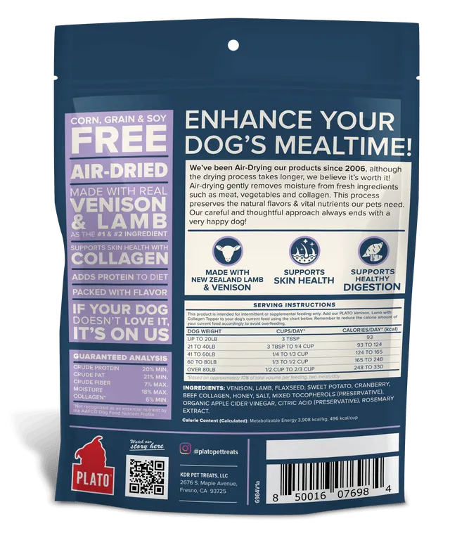 Plato Venison, Lamb & Collagen Food Topper Recipe For Dogs