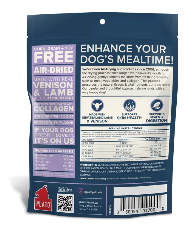Plato Venison, Lamb & Collagen Food Topper Recipe For Dogs
