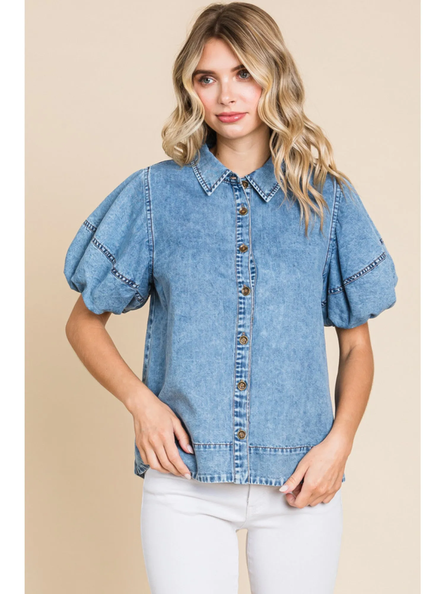Puff Sleeve Denim Top
