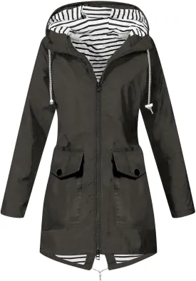 Rain Jacket Women 2024 Fall Lightweight Waterproof Raincoat Windbreaker Outdoor Hooded Trench Coat