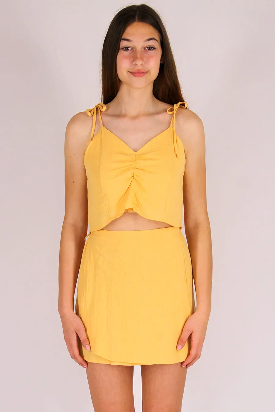Ribbon Cami Top and Wrap Skirt - Banana Scrunchy