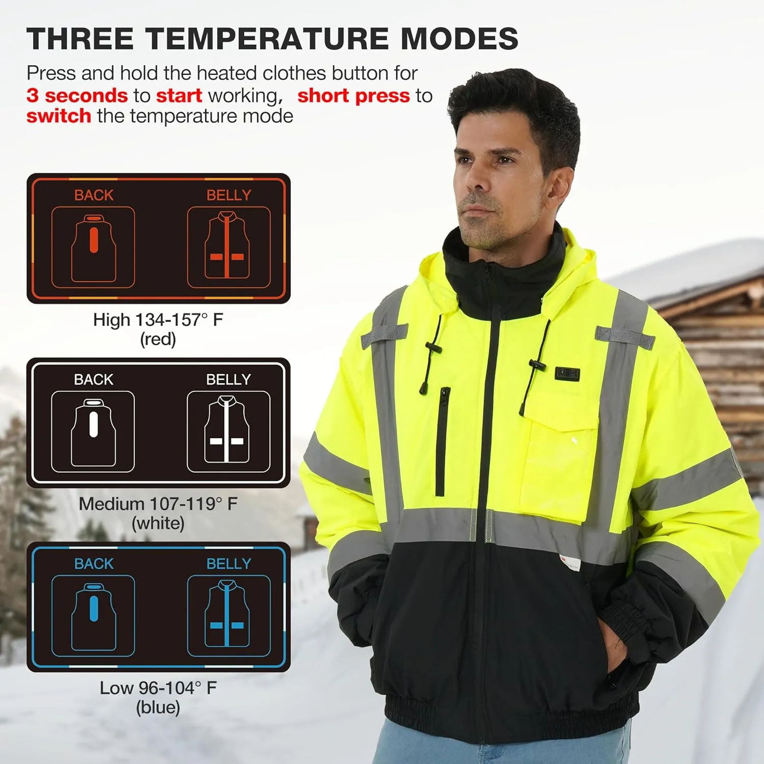 Safety Heated Jacket, 3M Reflective, Waterproof Hi-Vis Work Jacket