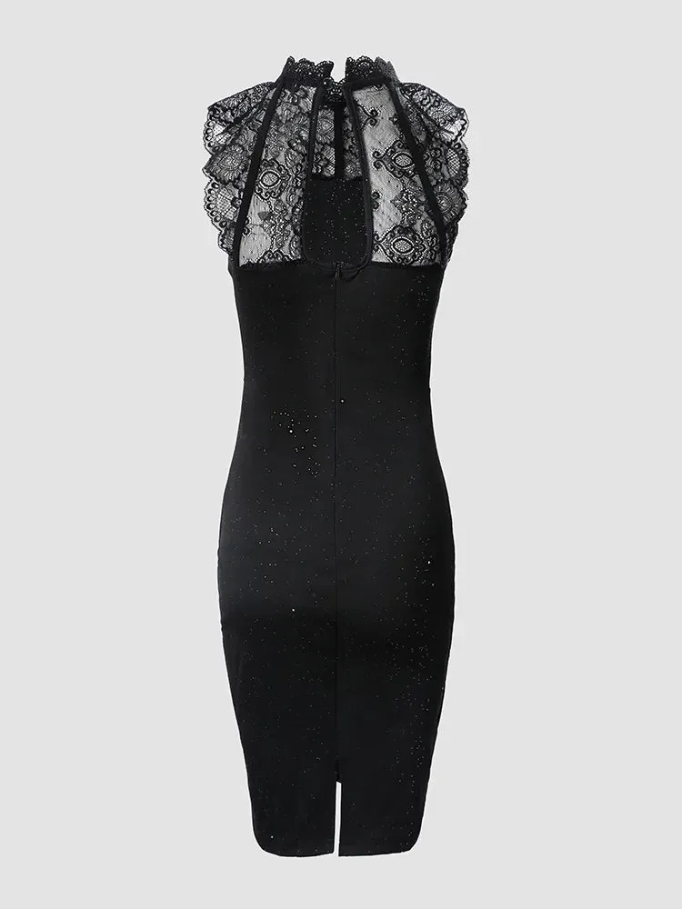 Shimmering Elegance: Glitter Contrast Lace Party Dress