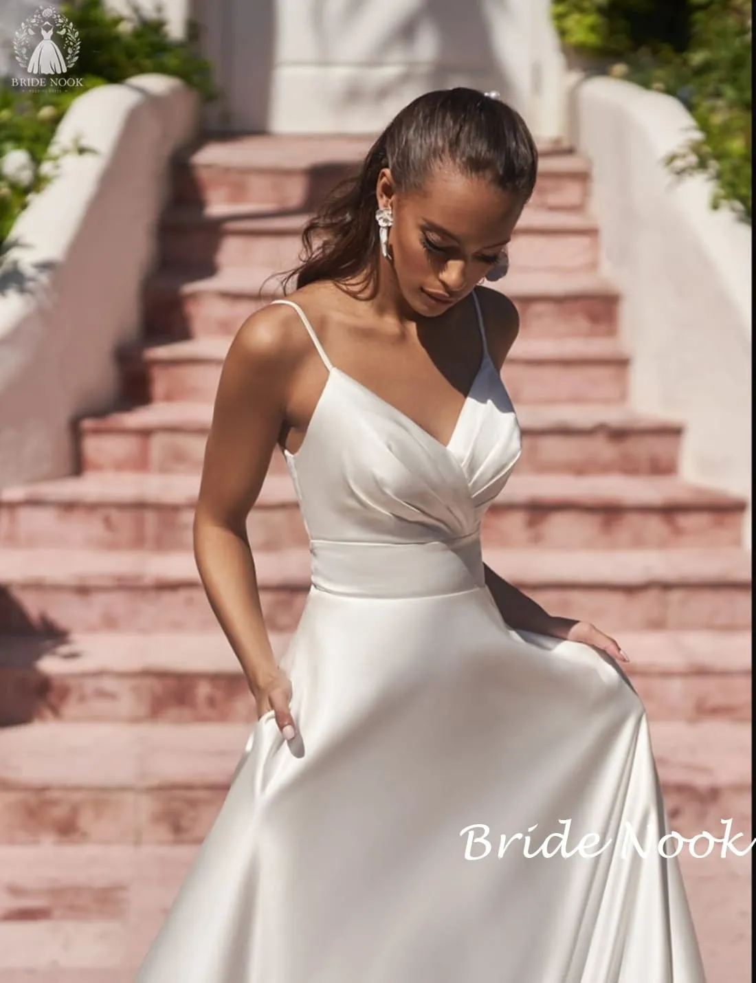 Spaghetti Straps Sexy A-Line Satin Wedding Dress