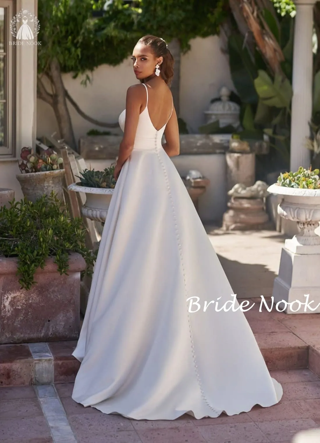 Spaghetti Straps Sexy A-Line Satin Wedding Dress