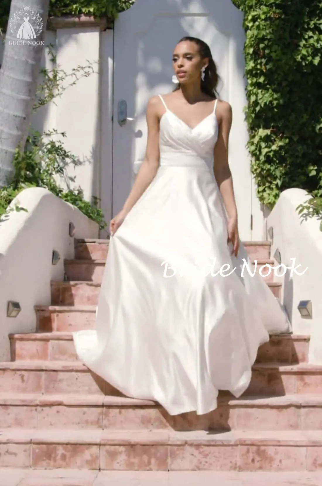 Spaghetti Straps Sexy A-Line Satin Wedding Dress