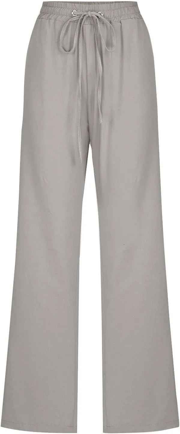 Summer Pants for Women 2025 Vacation Cotton Linen Wide Leg High Waisted Drawstring Gauze Lounge Trousers Clothes