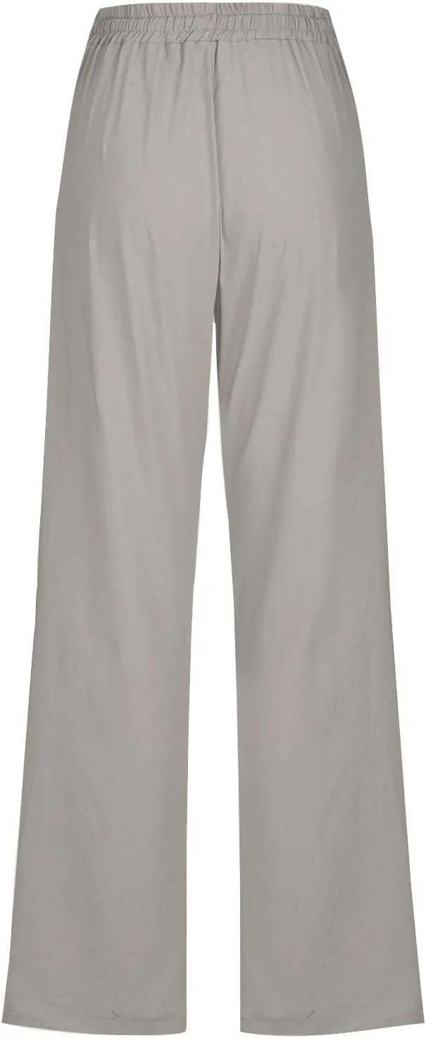 Summer Pants for Women 2025 Vacation Cotton Linen Wide Leg High Waisted Drawstring Gauze Lounge Trousers Clothes