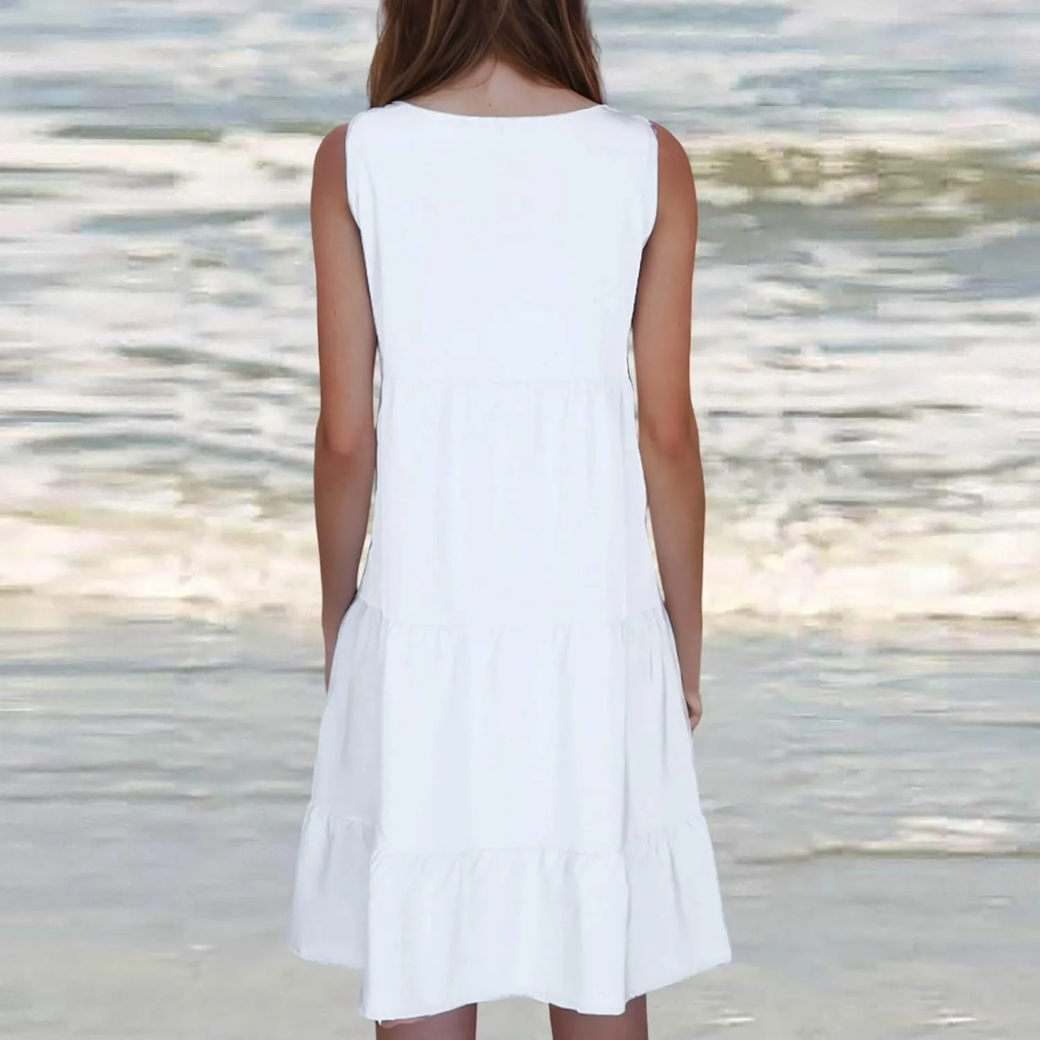 Sundresses for Women 2025 Vacation Summer Beach Dresses Casual Flowy Knee Length Tshirt Dress Sleeveless Ruffle Dress