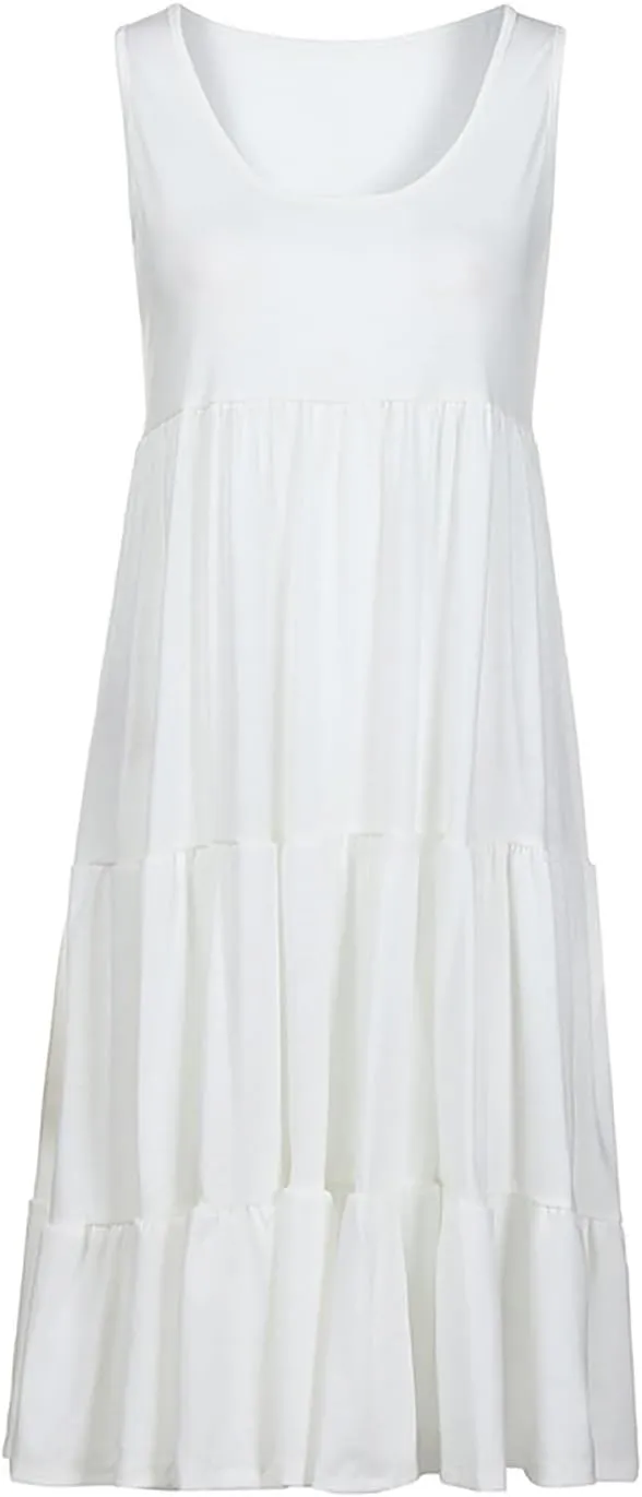 Sundresses for Women 2025 Vacation Summer Beach Dresses Casual Flowy Knee Length Tshirt Dress Sleeveless Ruffle Dress