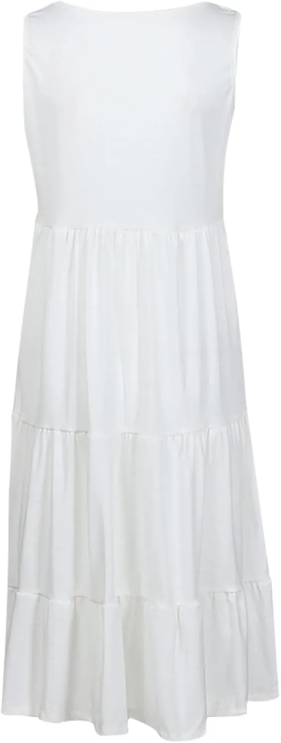 Sundresses for Women 2025 Vacation Summer Beach Dresses Casual Flowy Knee Length Tshirt Dress Sleeveless Ruffle Dress