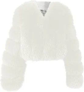 TANGNADE Fur Jackets for Women Formal Wedding Coat Long Sleeve Cropped Faux Fur Evening Jackets Plus Size Winter Warm