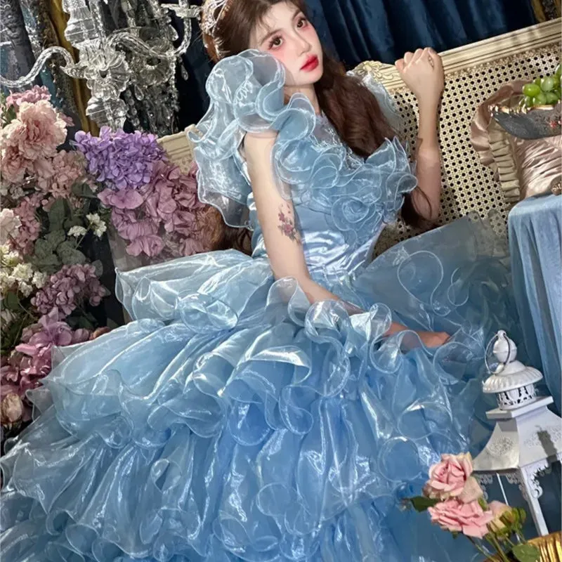 TAVIMART  -  Blue light new niche retro gauze skirt travel studio dress