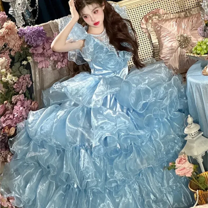 TAVIMART  -  Blue light new niche retro gauze skirt travel studio dress