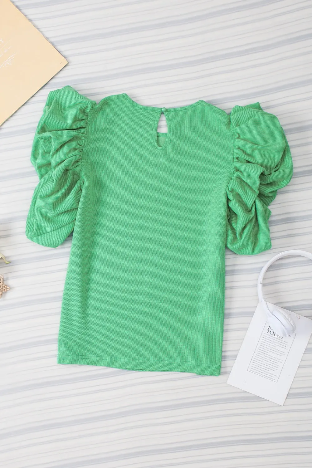 TEEK - Gum Leaf Ruched Short Sleeve Blouse