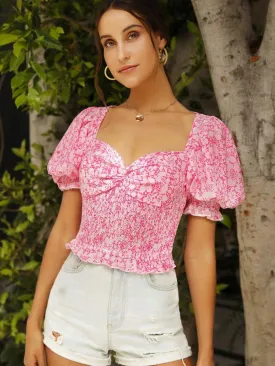 Twist Front Shirred Panel Puff Sleeve Milkmaid Top