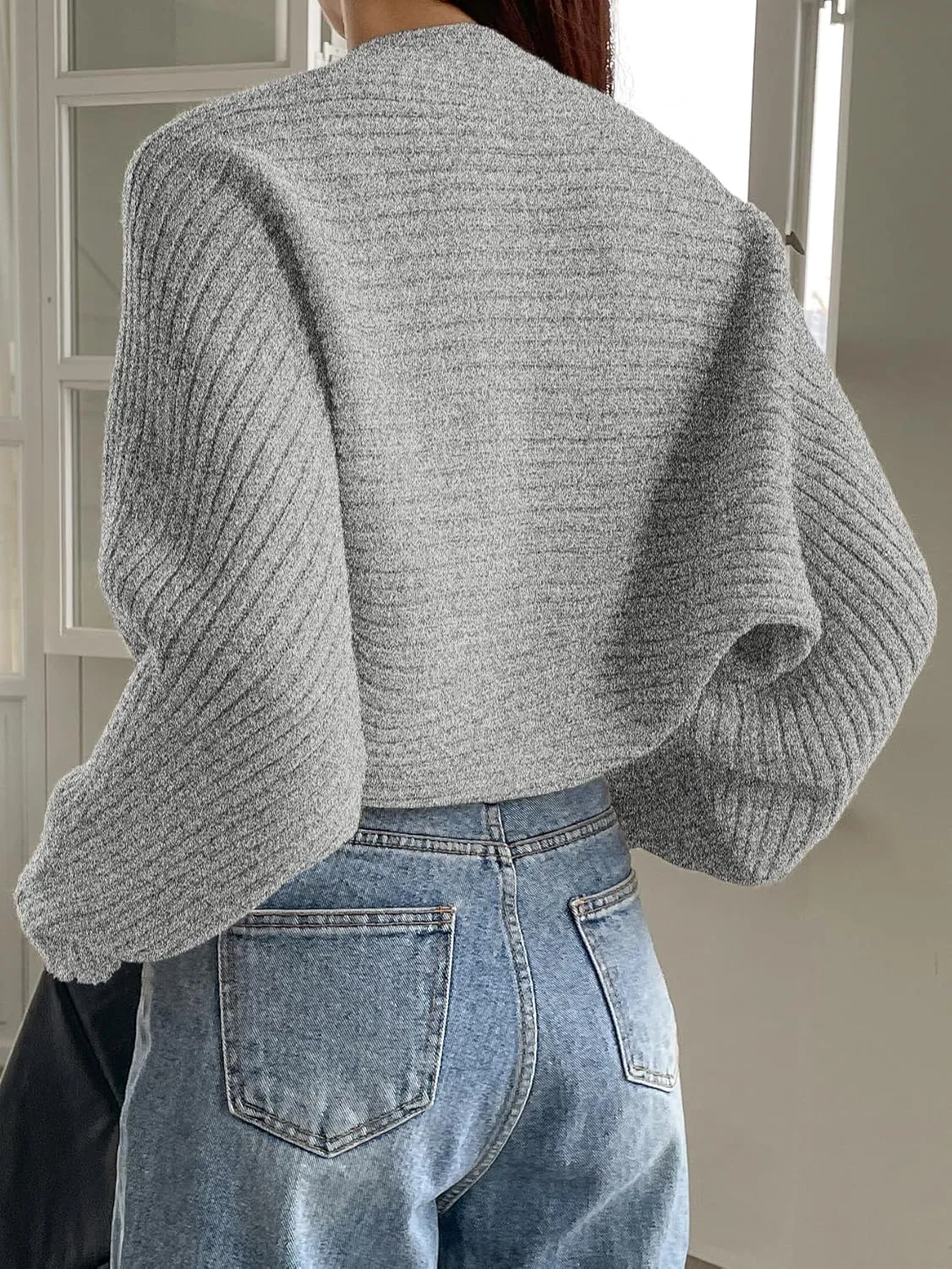 Verdusa Women's Long Sleeve Open Front Knitted Crop Cardigan Sweater Shrug