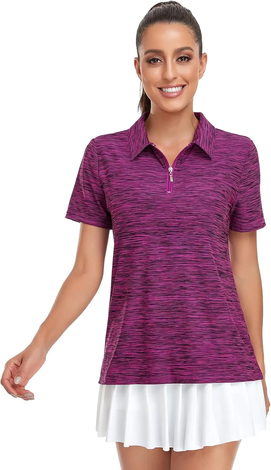 Viracy Womens Golf Shirt UPF50  Sun Protection Short Sleeve 1/4 Zip Up Polo Workout Tops Fast Dry Fit Moisture Wicking