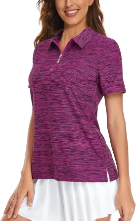 Viracy Womens Golf Shirt UPF50  Sun Protection Short Sleeve 1/4 Zip Up Polo Workout Tops Fast Dry Fit Moisture Wicking