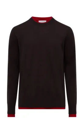 Wells Reversible Knit Sweater in Chocolate & Scarlet Red Cashmere Silk