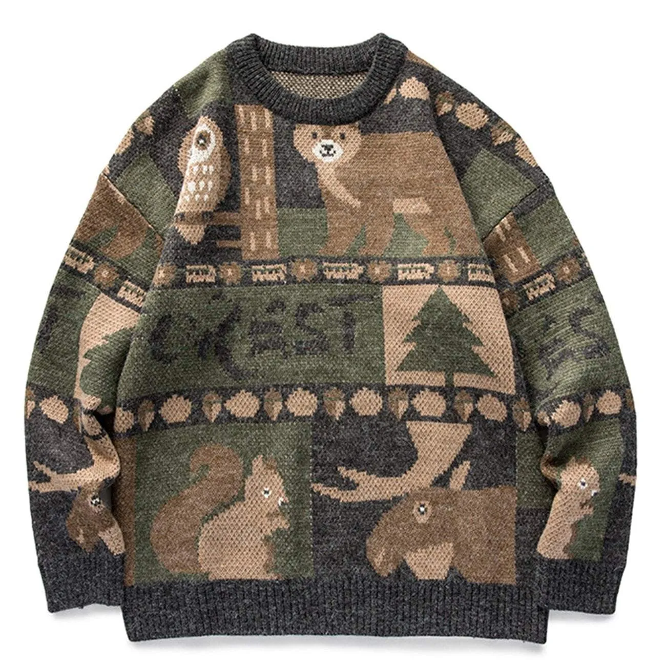 WLS Embroidered Vintage Animal Rounded Collar Sweater