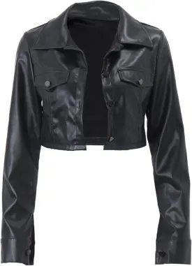 Women Cropped Leather Jackets, Faux Leather Motorcycle Jacket Moto Biker Coat Y2k Short Lightweight Bomber Coats