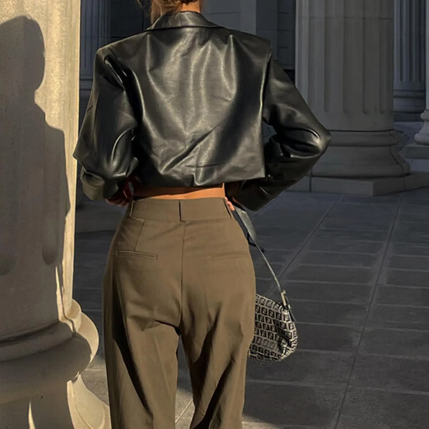 Women Cropped Leather Jackets, Faux Leather Motorcycle Jacket Moto Biker Coat Y2k Short Lightweight Bomber Coats