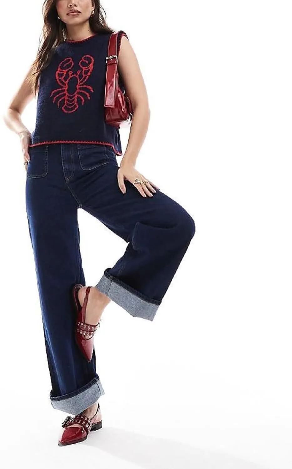 Women Graphic Sweater Vest Y2k Sleeveless Lobster Pullover Top Crew Neck Lightweight Fall Knit Tank Top