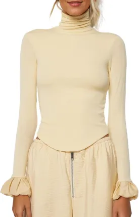 Women Y2k Turtleneck Rib Knit Top Long Sleeve Slim Fit Ruffled Cuffs Blouse Shirt Fall Aesthetic Going Out Top