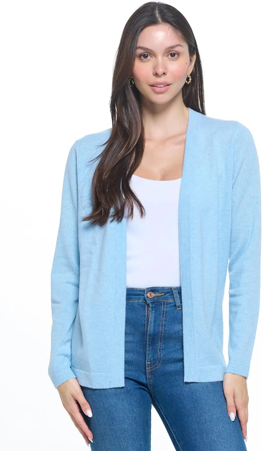 Women's 100% Cashmere Soft Long Sleeve Front Drape Open Cardigan