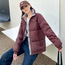 Women's new fashion stand-up collar temperament versatile plaid splicing down jacket